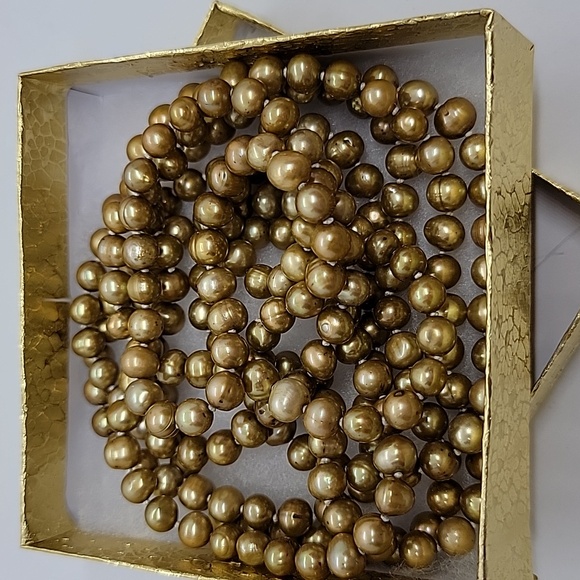 Baroque Genuine Pearl Necklace Gold Bronze  32" Drop  6mm Hand Knotted - Picture 10 of 10